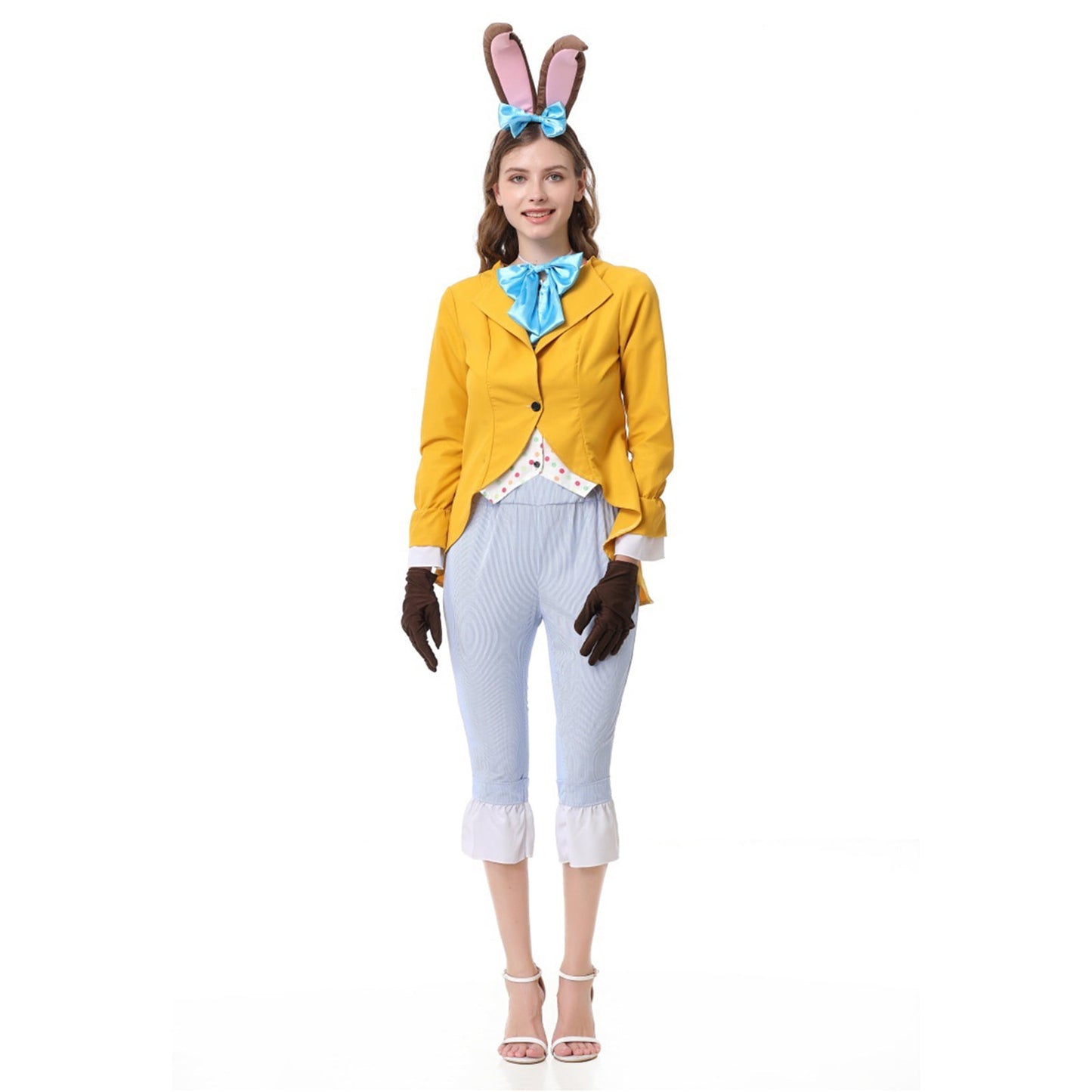 URSOFINE Women's Bunny Gentleman Costume Set, Yellow Jacket Outfit with Bunny Ears for Halloween Fancy Dress Party