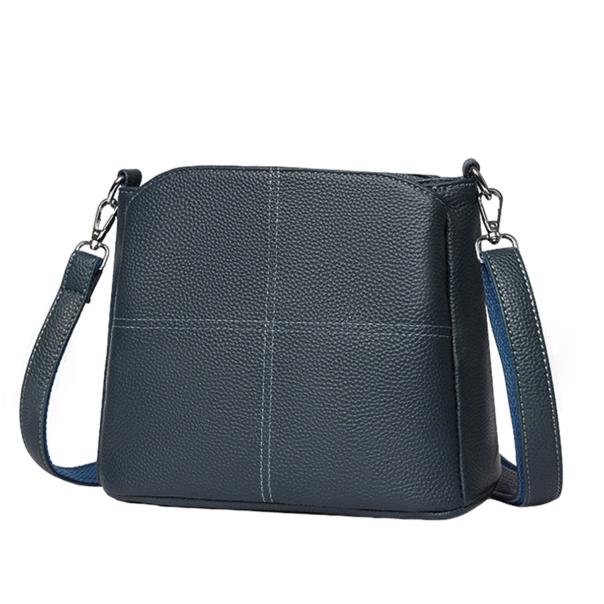URSOFINE Women's Leather Crossbody Bucket Purse, Multi-Compartment Shoulder Bag with Adjustable Strap, Casual Lightweight Handbag for Daily Use