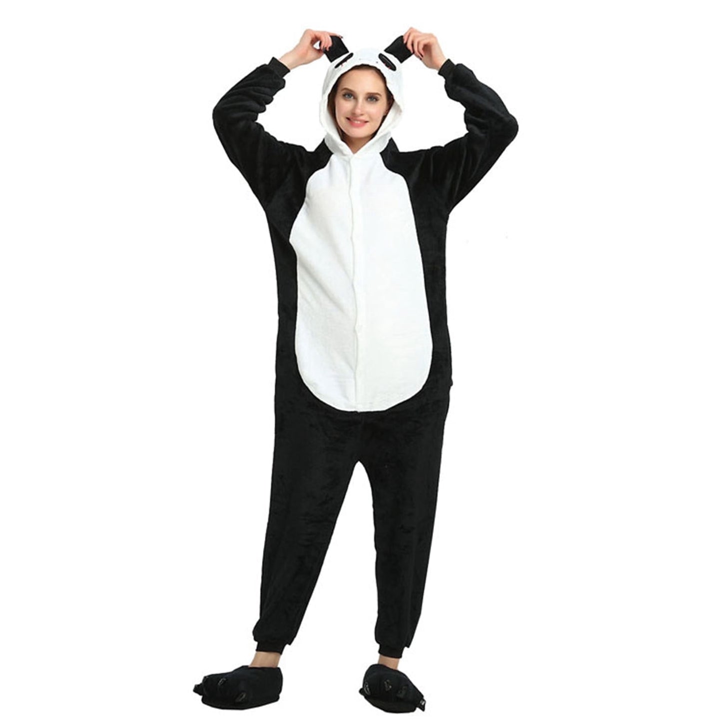 KAWELL Unisex Panda Parent One-Piece Pajamas Flannel Animal Pajamas Costume Halloween Christmas Cosplay