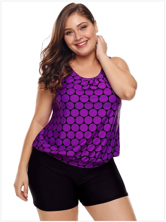 Women's Plus Size Swimwear Tankini Swimdress Two Piece Bathing Suit Tummy Control Swimsuit，Purple