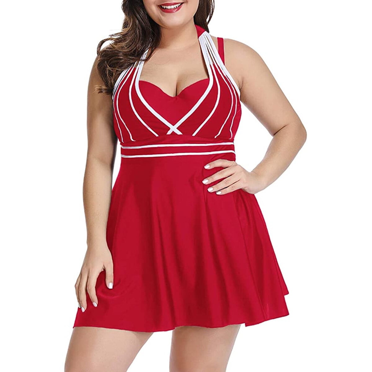 Womens Halter Swimdress Plus Size Two Piece Swimsuit Tankini Set