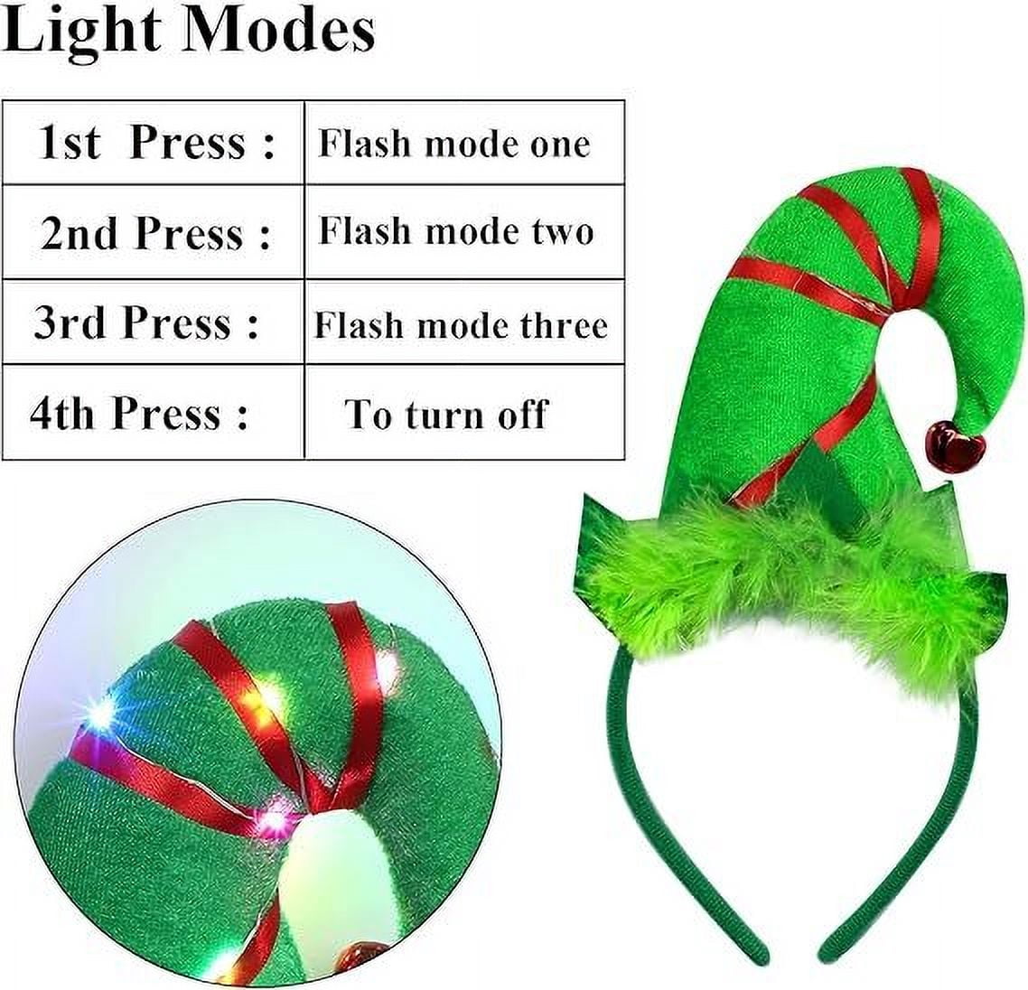 KAWELL 2 Pack Christmas Elf Headbands LED Light Up Elf Hats Headwear for Christmas