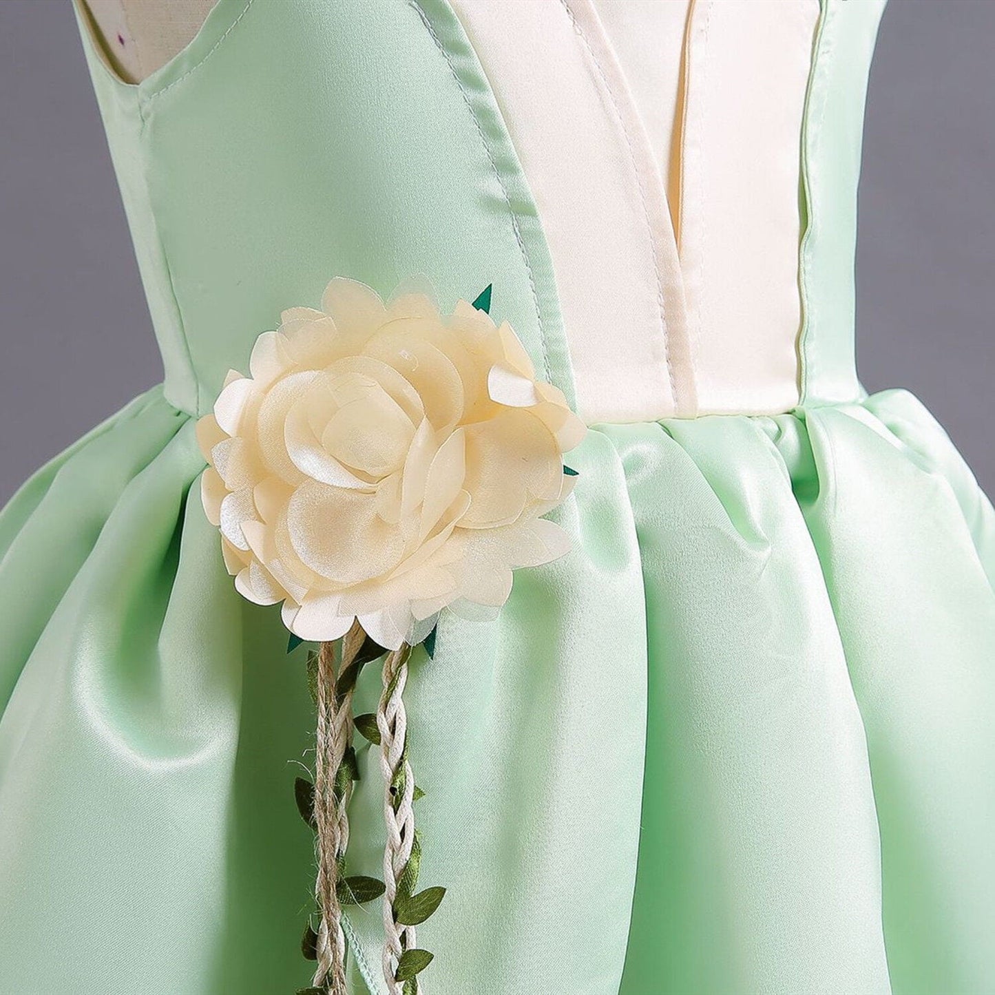 KAWELL Princess Tiana Costume for Girls Birthday Halloween Dress Up Outfits
