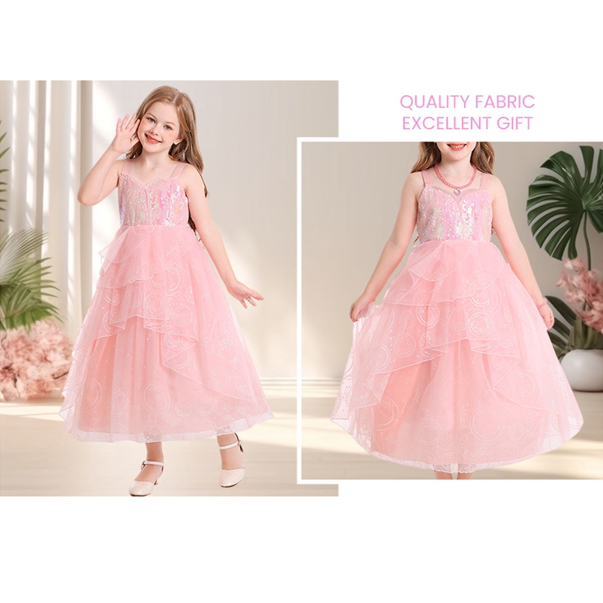 KAWELL Good Witch Glinda Costume Girls Pink Tulle Princess Dress Toddler Halloween Costumes Witch Cosplay Outfit