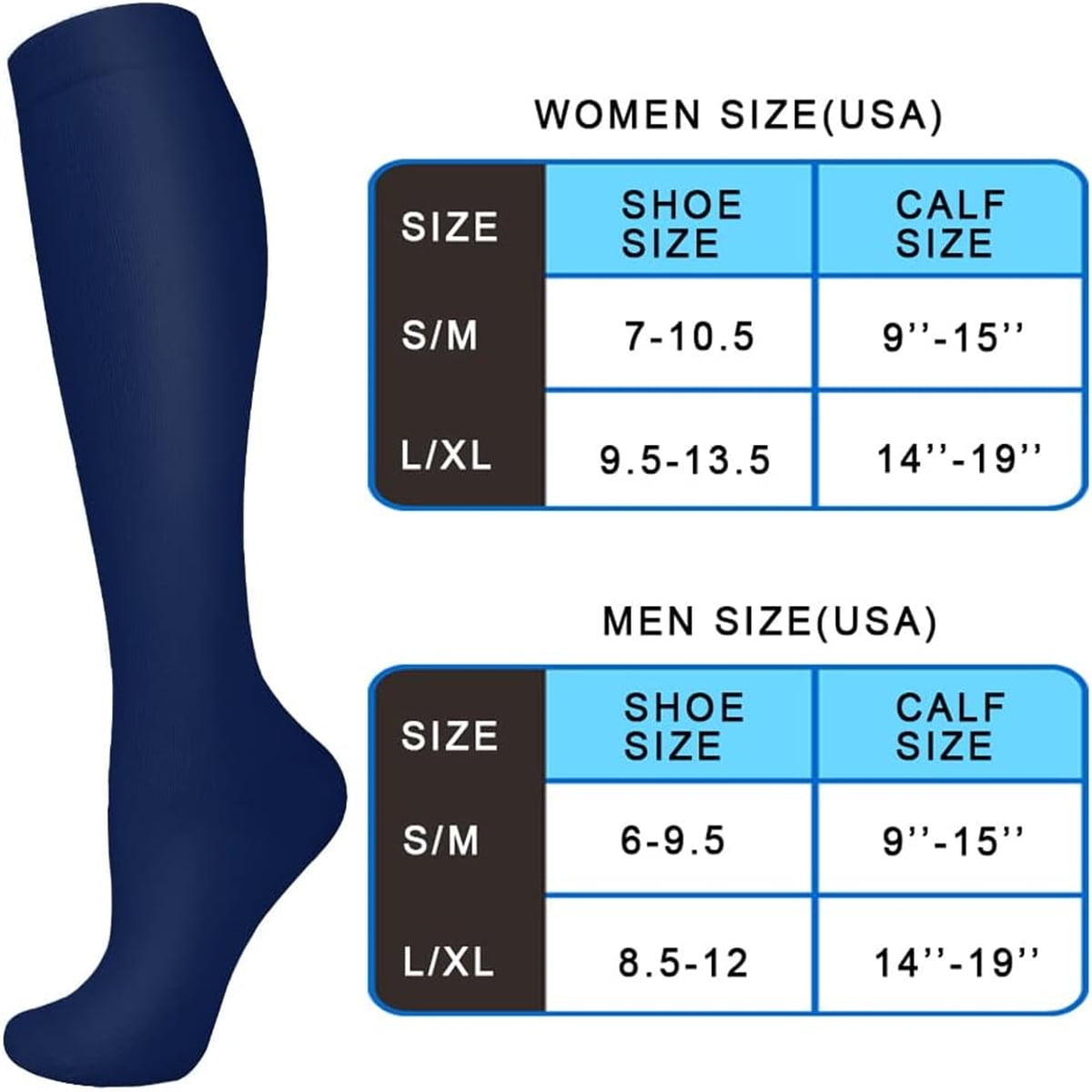 KAWELL Compression Socks for Women and Men, 15-20 mmHg Support Knee High Socks for Running,Nursing,Athletic