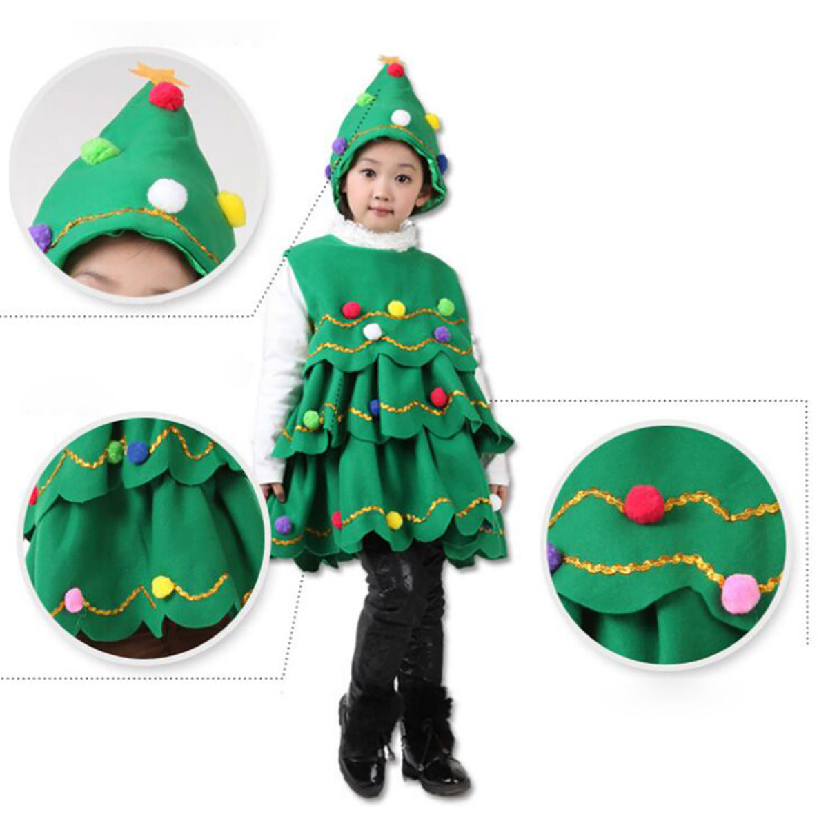KAWELL Xmas Tree Child Costume - Girls Christmas Tree Costume with Hat
