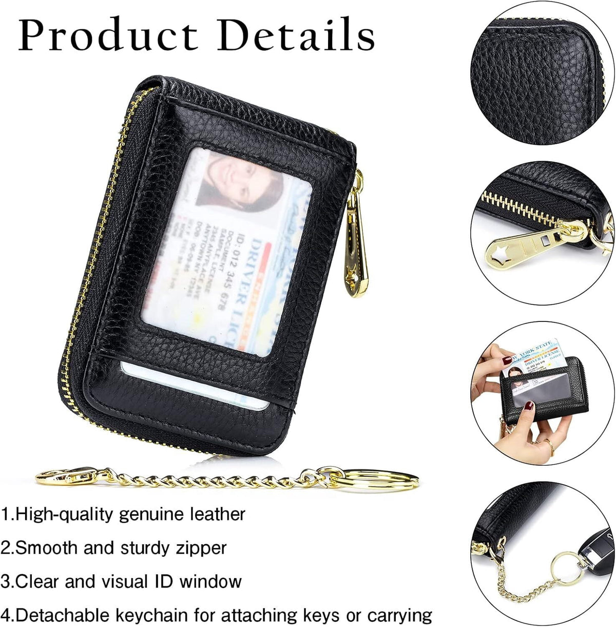 KAWELL Credit Card Holder, Small RFID Card Wallet Slim Leather Card Case with Keychain & ID Window