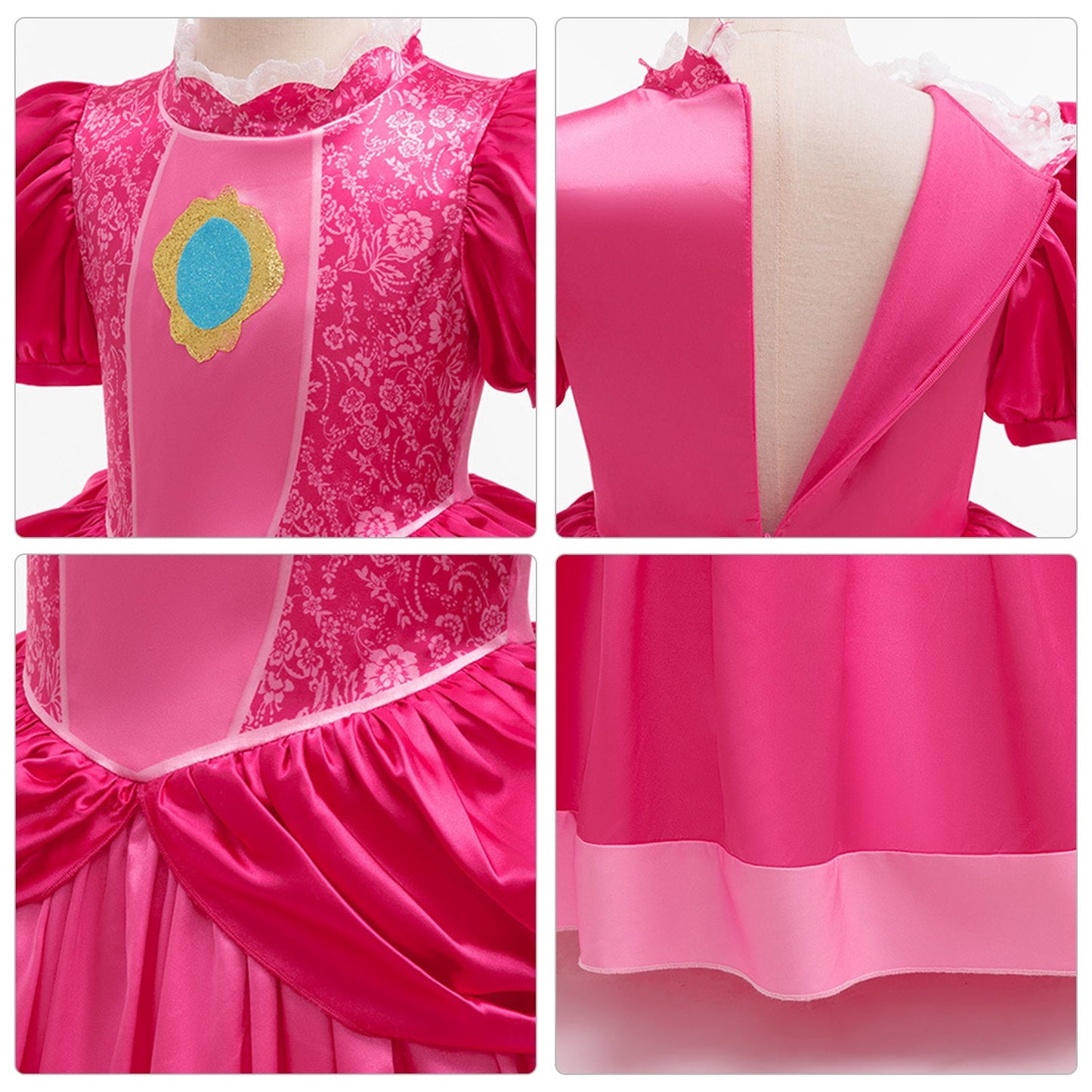 URSOFINE Pink Princess Dress with 4Pcs Accessories Set Puff Sleeve Tulle Gown Fancy Royal Costume Dress Up for Birthday Party Halloween Cosplay Outfit