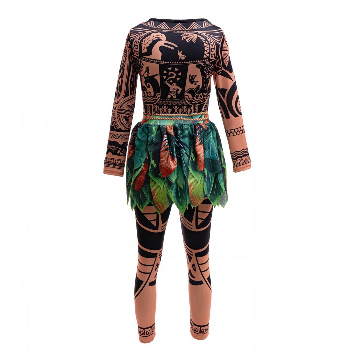 URSOFINE Ocean Adventure Role Play Costume, Island Explorer Hawaiian Party Outfit, 3D Printed Top & Pants with Leaf Design, Necklace & Wig Included