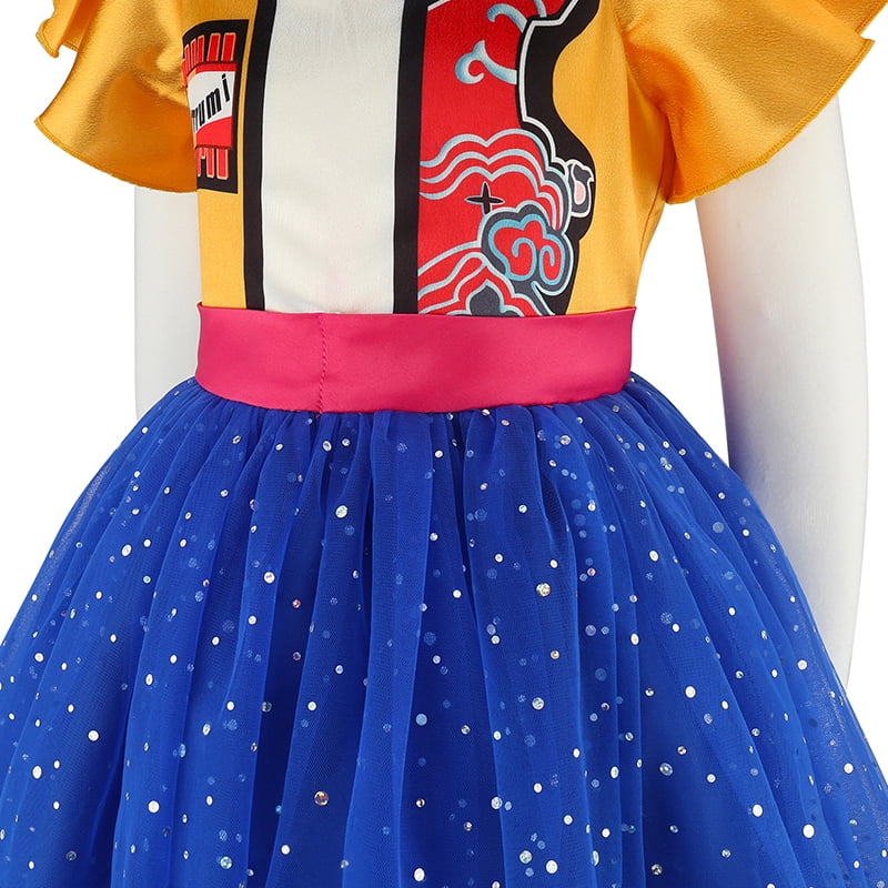 Pop Singer Idol Cosplay Costume with Tutu Dress Sparkly Blue Tulle Halloween Birthday Costume for 3-9 Years