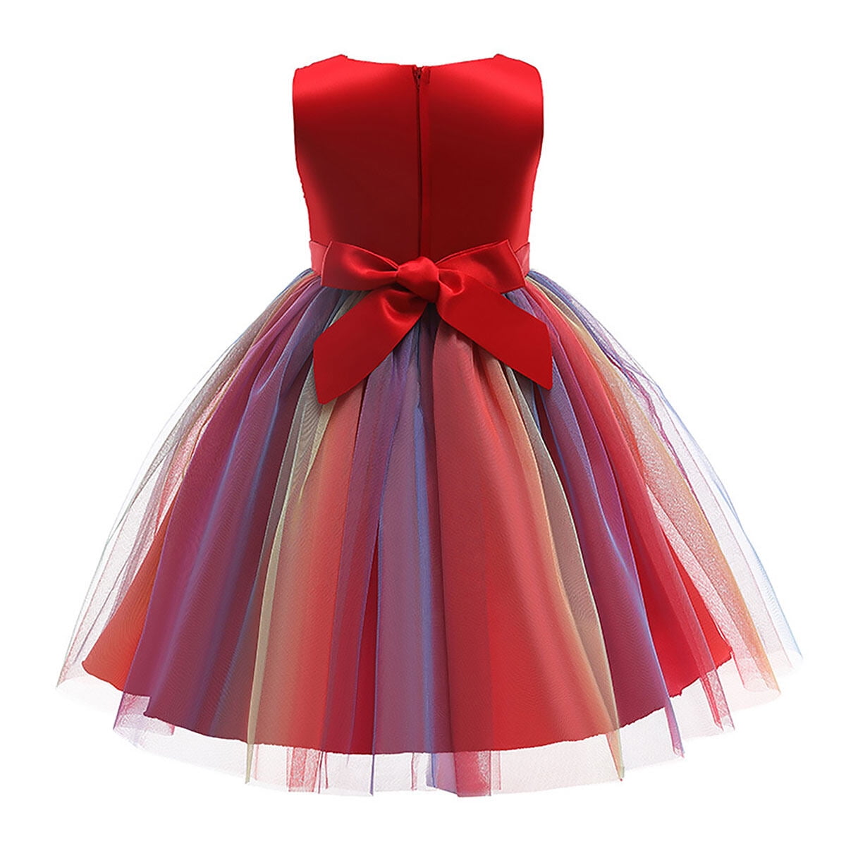 KAWELL Flower Girls Sequence Sequin Rainbow Tulle Wedding Party Dress Bridesmaid Birthday Pageant Ball Gown