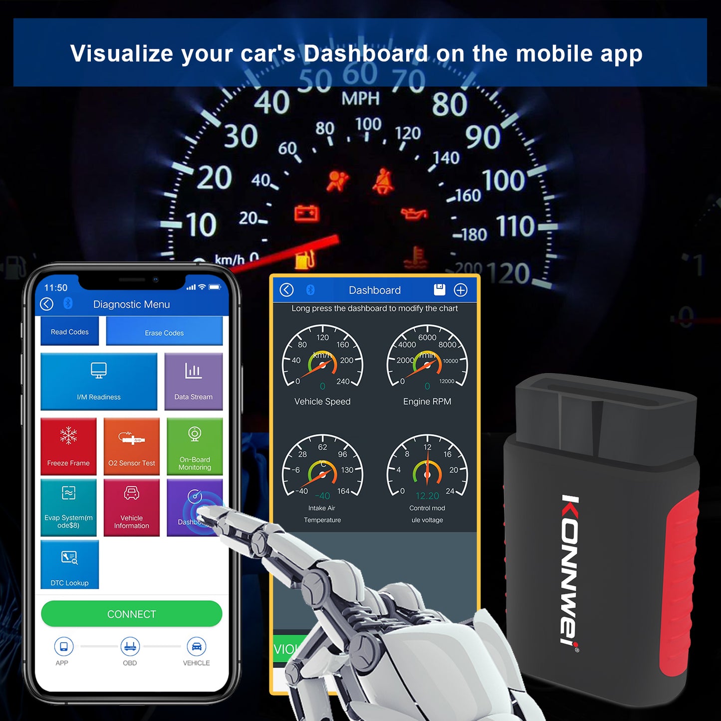 KONNWEI KDIAG Bluetooth 5.0 Full System OBD2 Scanner | 31+ Reset Functions | iOS & Android