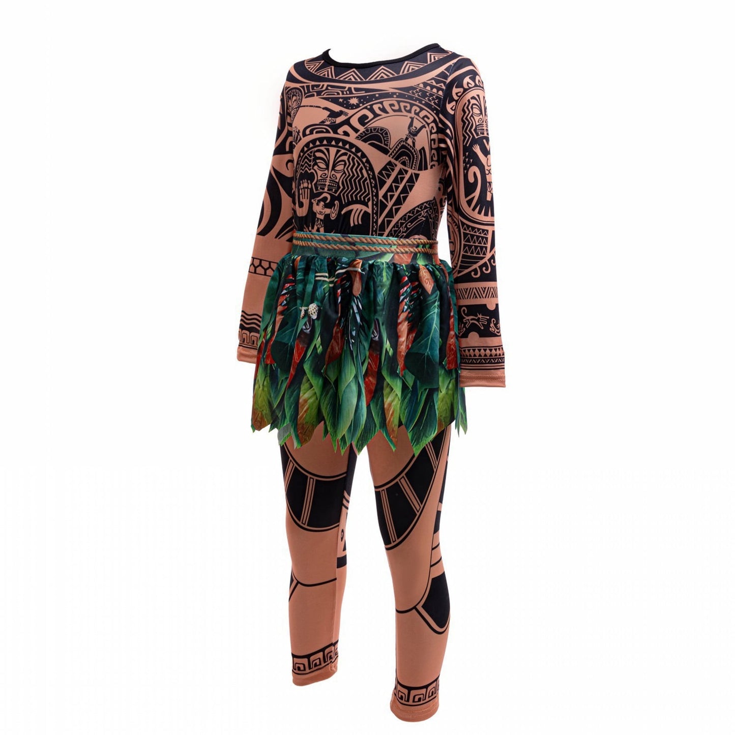 URSOFINE Ocean Adventure Role Play Costume,Island Warrior Halloween Costumes, Hawaiian Tattoo 3D Printed Apparel with Necklace & Wig
