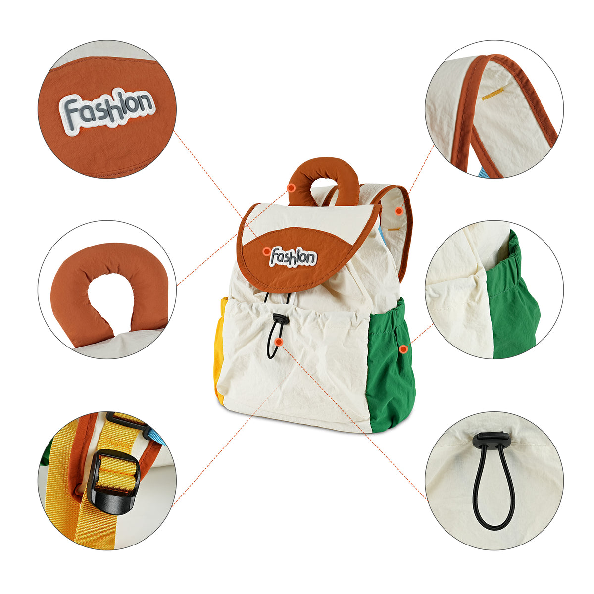 URSOFINE Lightweight Drawstring Backpack Cute Small Color Block Backpack Casual Daypack