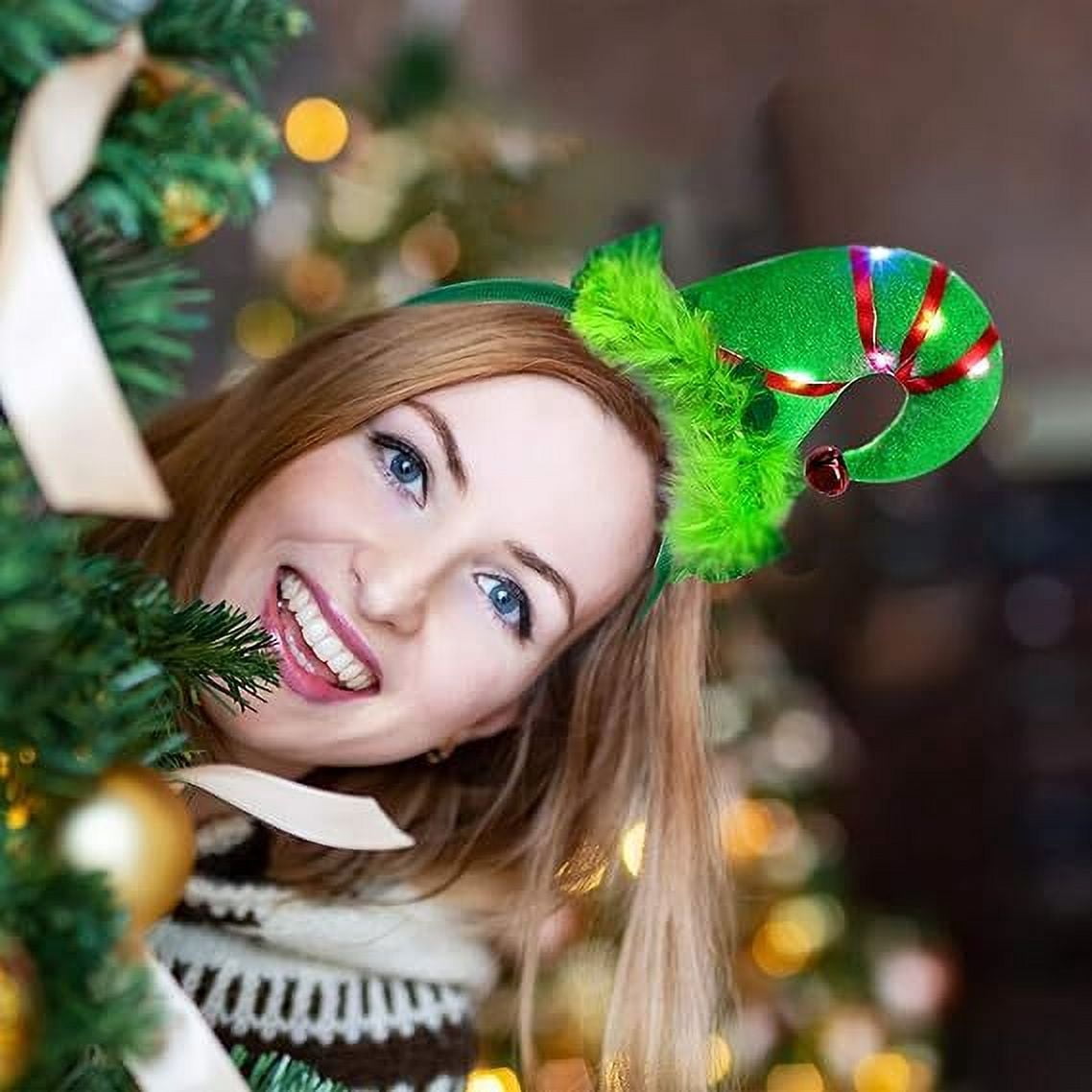 KAWELL 2 Pack Christmas Elf Headbands LED Light Up Elf Hats Headwear for Christmas