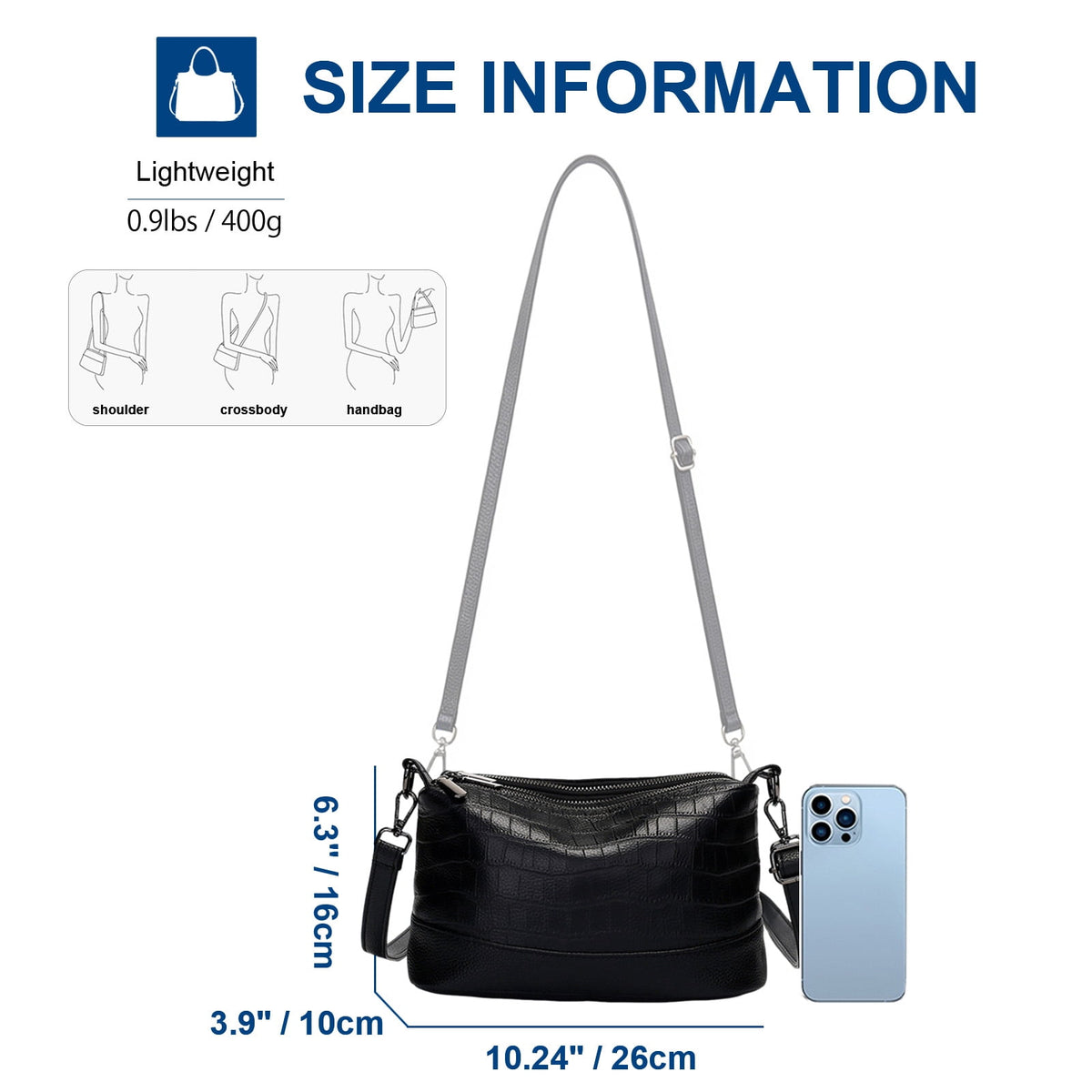 URSOFINE Women Crocodile Embossed Crossbody Bag Multi-Pocket Leather Shoulder Purse with Adjustable Strap