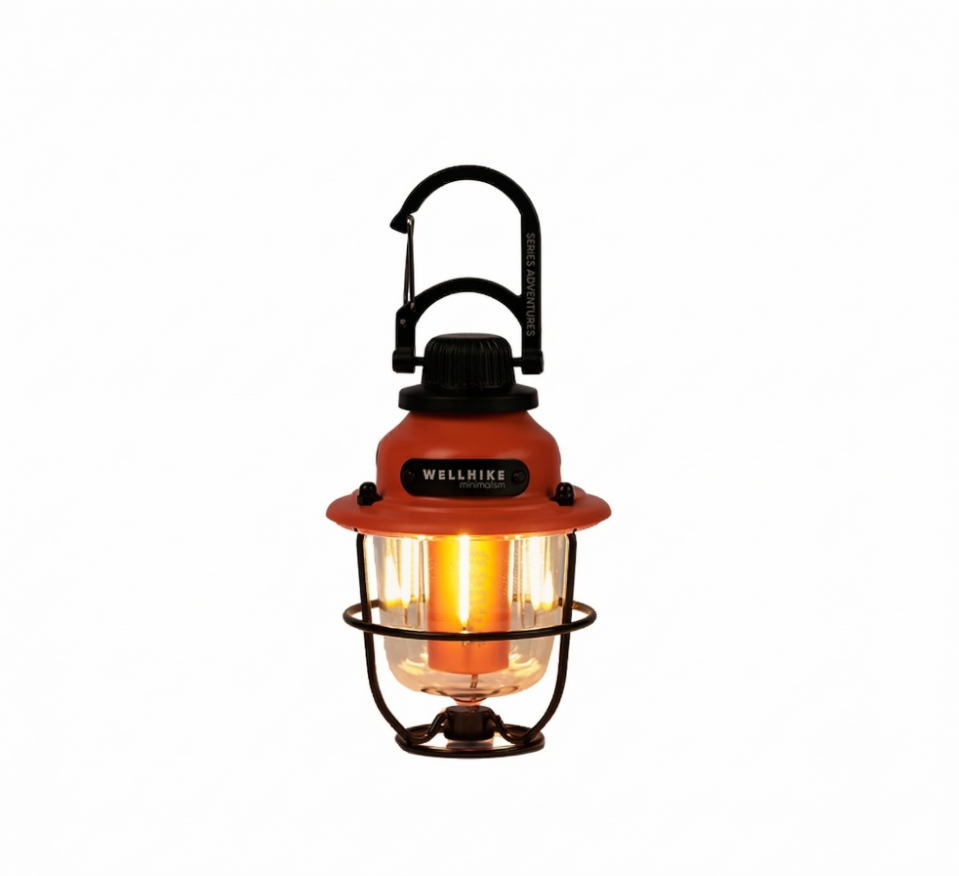 Retro Camping Lantern Rechargeable – 260LM Dimmable LED Camp Light, 4 Modes, USB-C, 1/4" Tripod Mount & Carabiner Hook