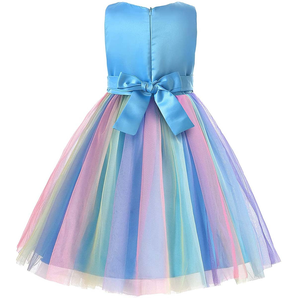 KAWELL Flower Girls Sequence Sequin Rainbow Tulle Wedding Party Dress Bridesmaid Birthday Pageant Ball Gown