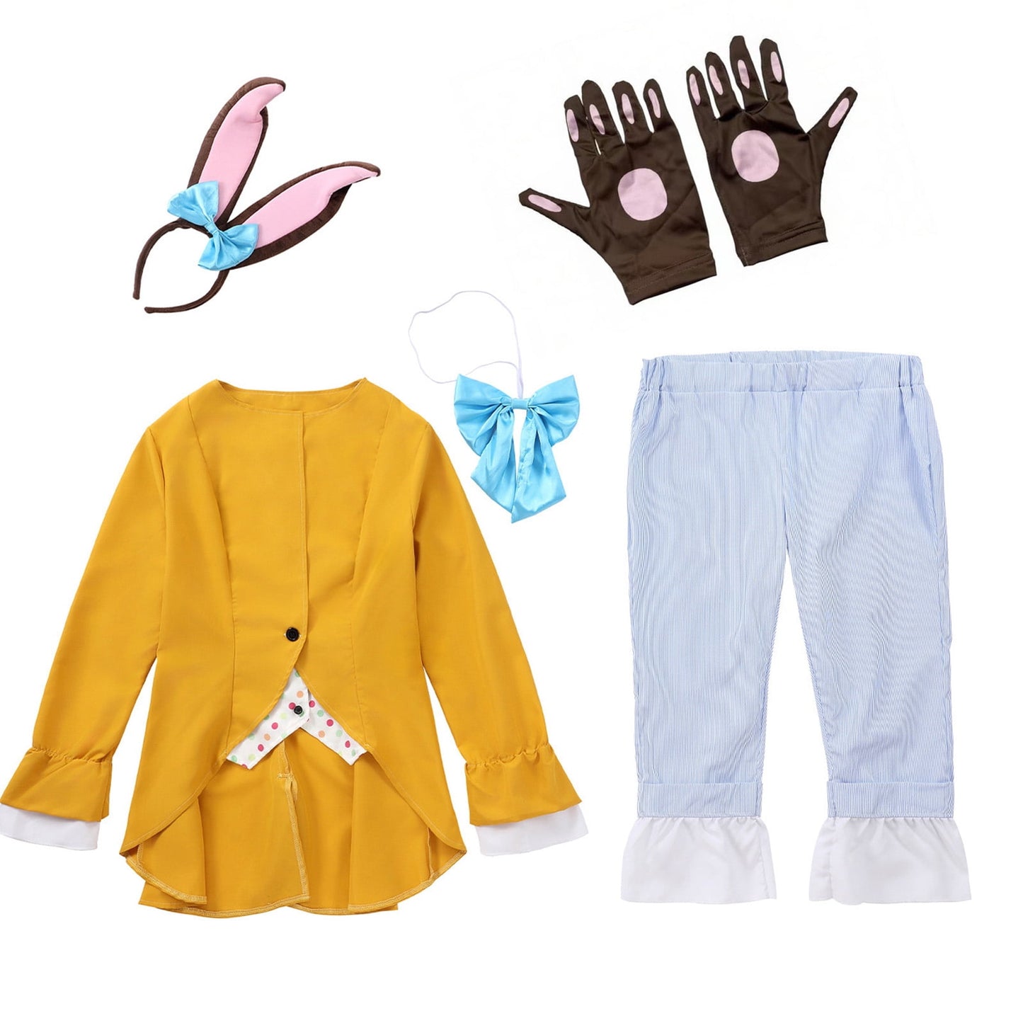 URSOFINE Women's Bunny Gentleman Costume Set, Yellow Jacket Outfit with Bunny Ears for Halloween Fancy Dress Party