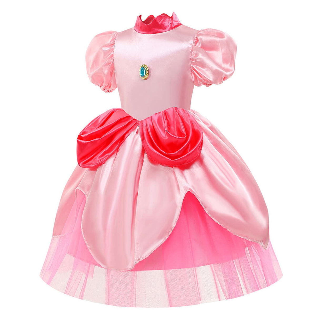 KAWELL Pink Peach Costume Dress Birthday Party Princess Costume Gift Halloween Party Dress Up With Crown