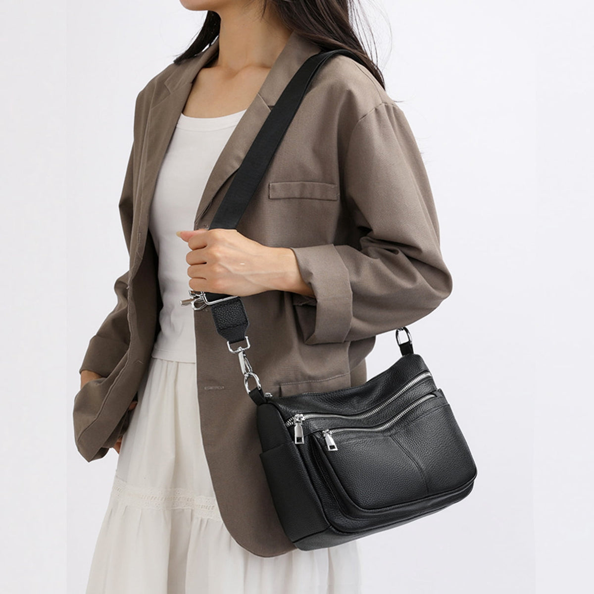 URSOFINE Genuine Leather Women’s Shoulder Bag Large Trendy Hobo Crossbody Purse for Daily & Travel Use