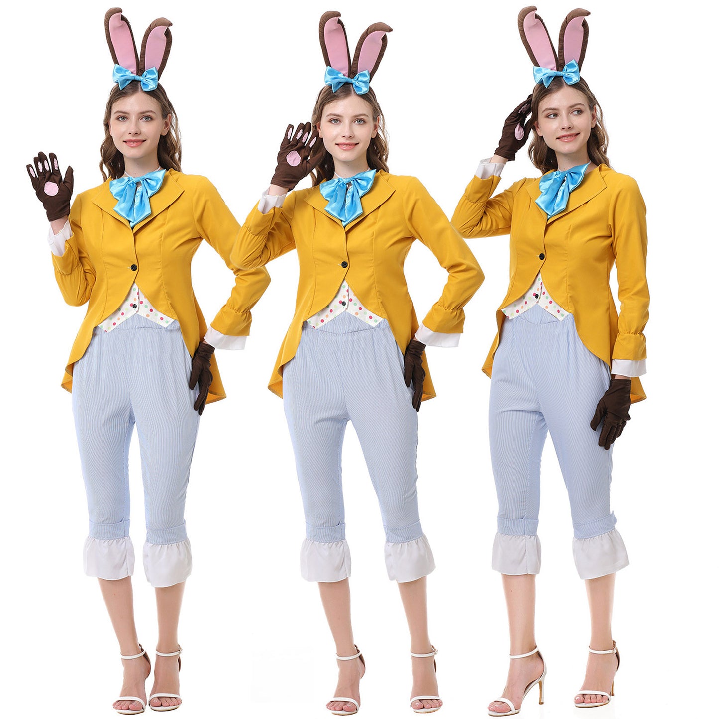 URSOFINE Women's Bunny Gentleman Costume Set, Yellow Jacket Outfit with Bunny Ears for Halloween Fancy Dress Party