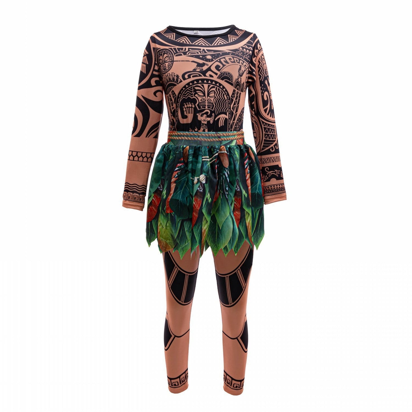 URSOFINE Ocean Adventure Role Play Costume,Island Warrior Halloween Costumes, Hawaiian Tattoo 3D Printed Apparel with Necklace & Wig