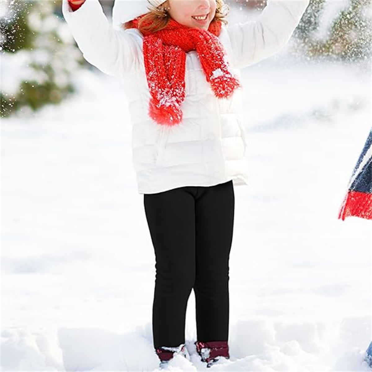 KAWELL Girl's Fleece Lined Leggings Warm Winter Trousers Cotton Solid