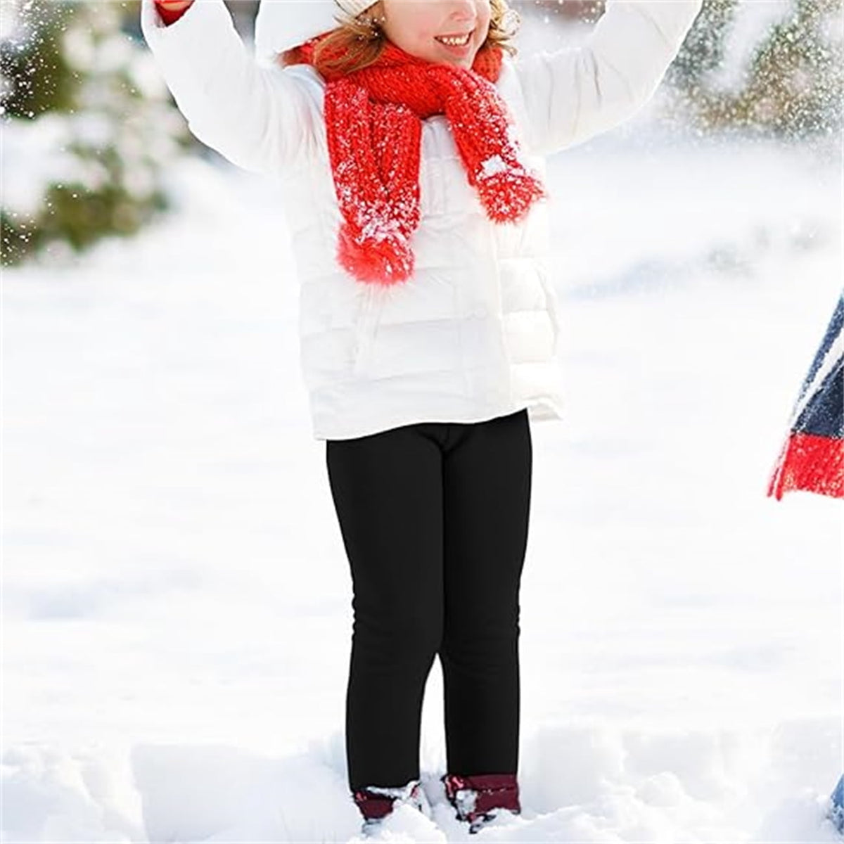 KAWELL Girl's Fleece Lined Leggings Warm Winter Trousers Cotton Solid