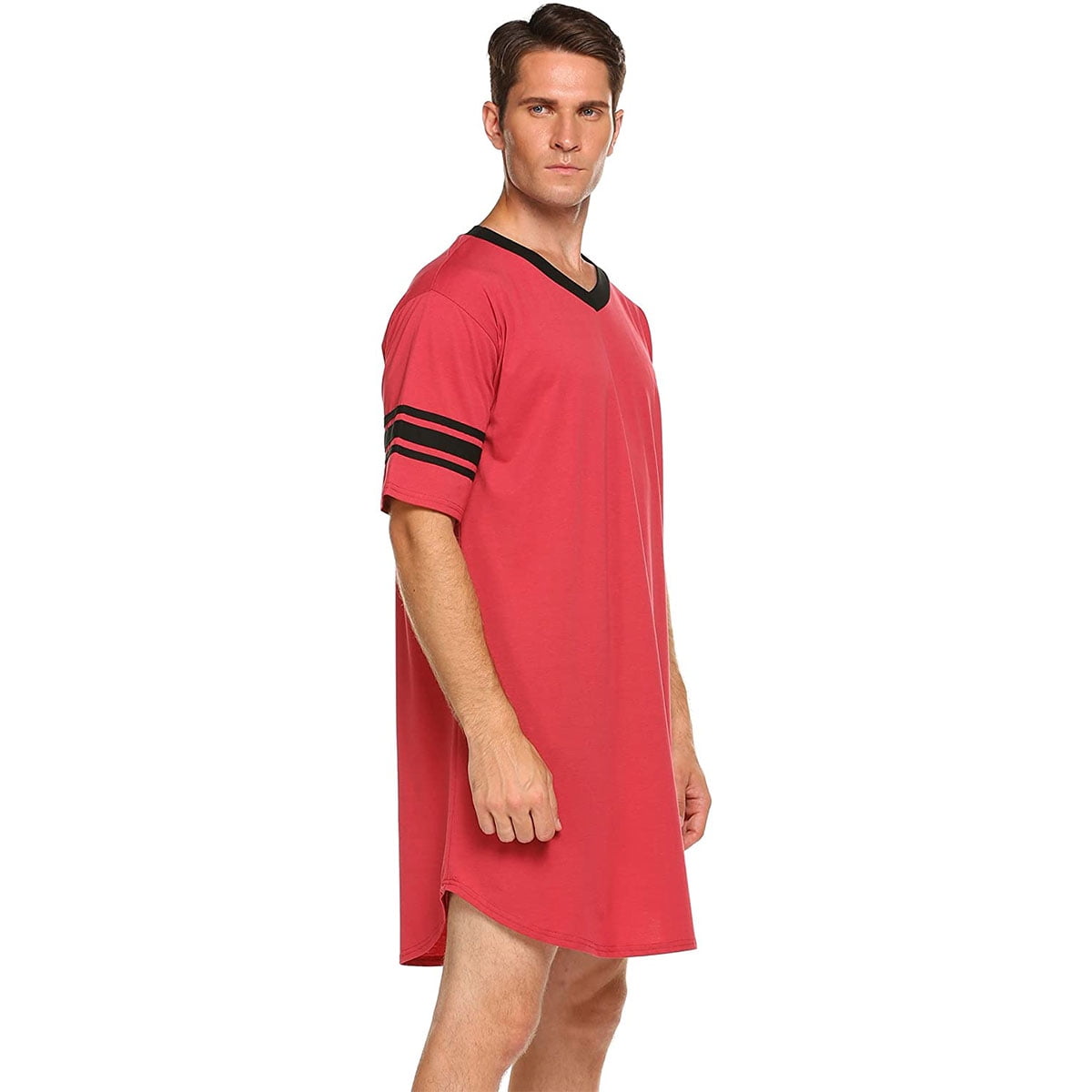 KAWELL Men's Nightshirt, Cotton Nightwear Comfy Big&Tall V Neck Short Sleeve Soft Loose Pajama Sleep Shirt