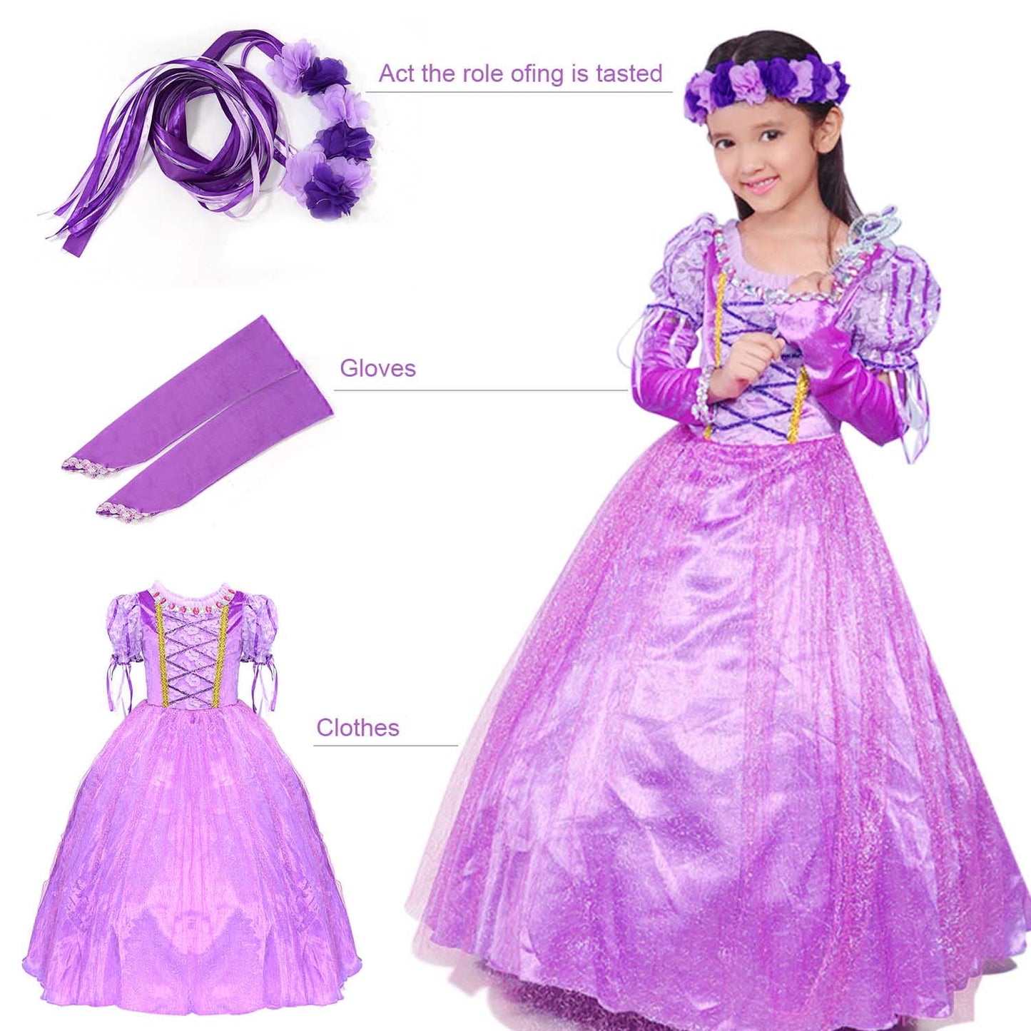 KAWELL 7/8 Princess Dress Costume Deluxe Party Christmas Fancy Dress Up for Girls