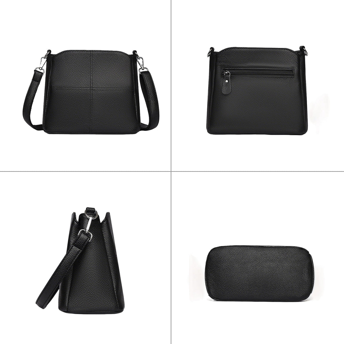 URSOFINE Women's Leather Crossbody Bucket Purse, Multi-Compartment Shoulder Bag with Adjustable Strap, Casual Lightweight Handbag for Daily Use