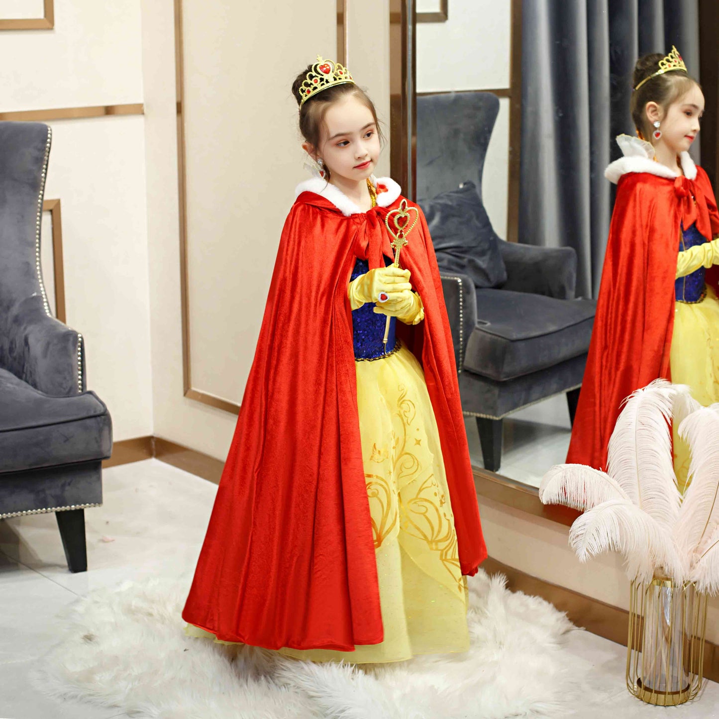 KAWELL Princess Full Length Girls Cloaks Blue Halloween Costume Capes for Child 3-12 Years