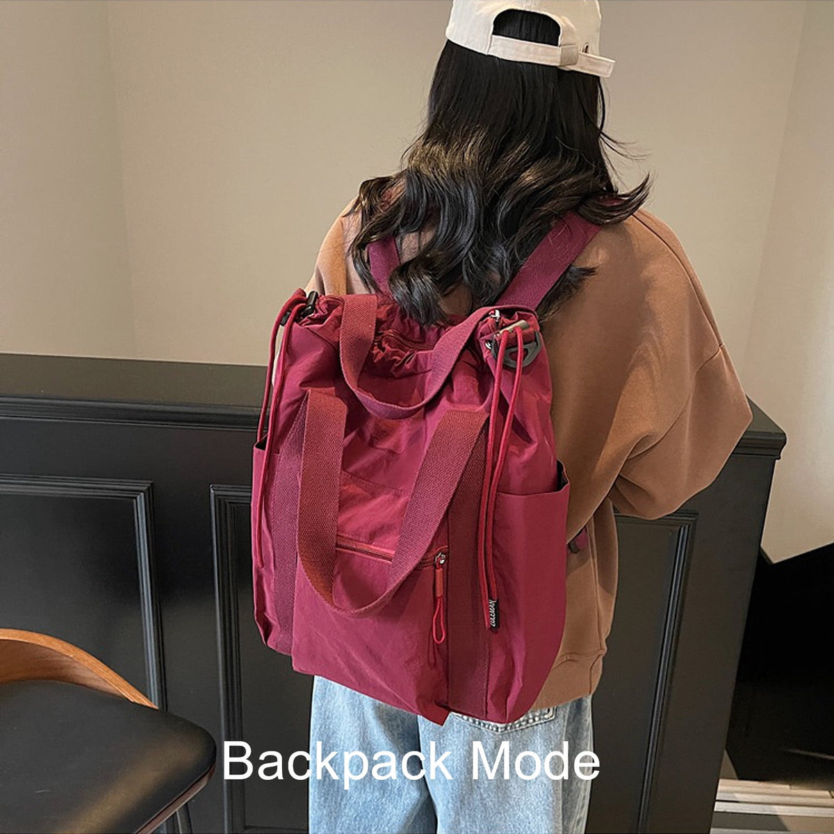 URSOFINE Convertible Drawstring Backpack Tote Bag, Water Resistant Multiway Shoulder Crossbody Bag with Pockets for Women, Casual Daypack for Work, Travel & Gym