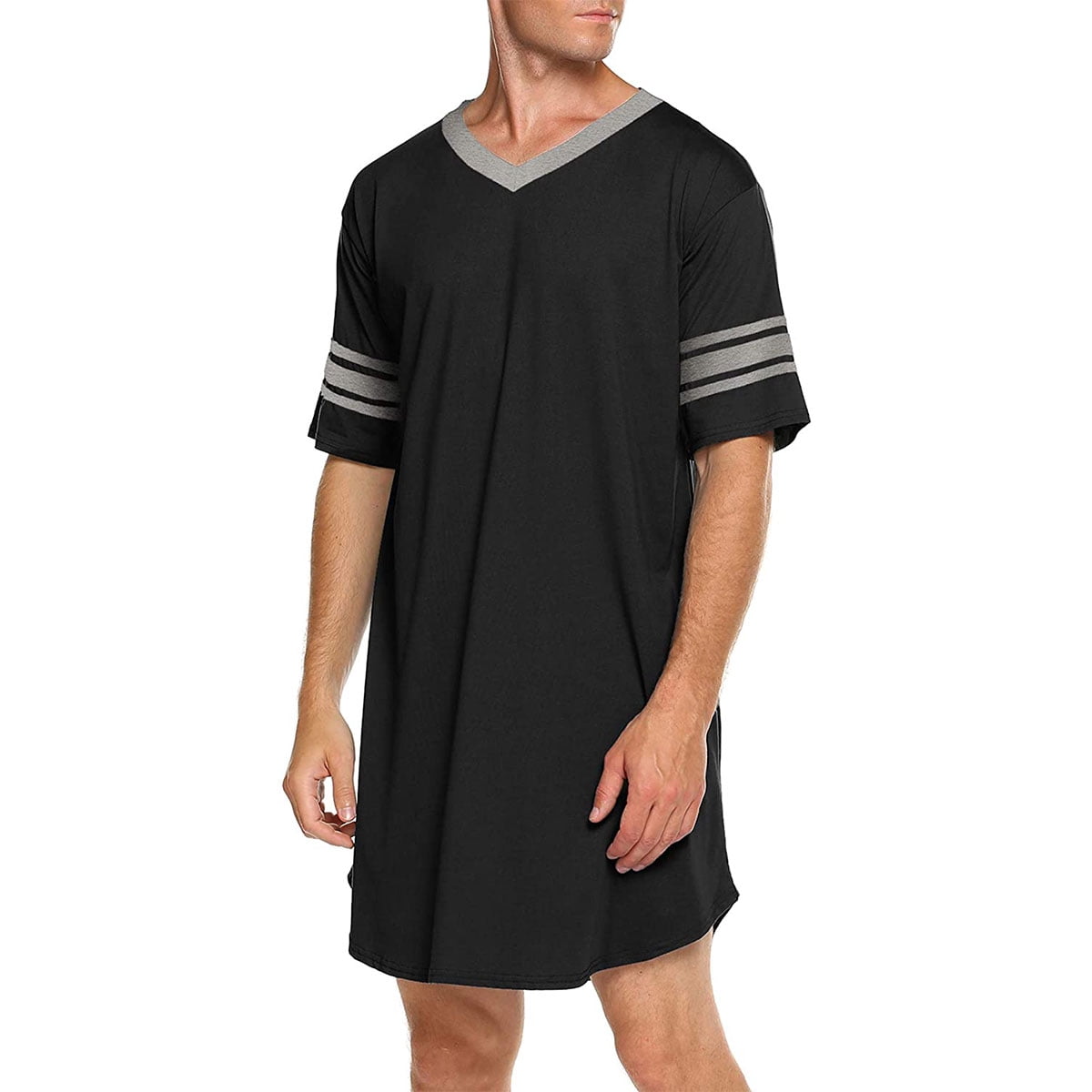 KAWELL Men's Nightshirt, Cotton Nightwear Comfy Big&Tall V Neck Short Sleeve Soft Loose Pajama Sleep Shirt