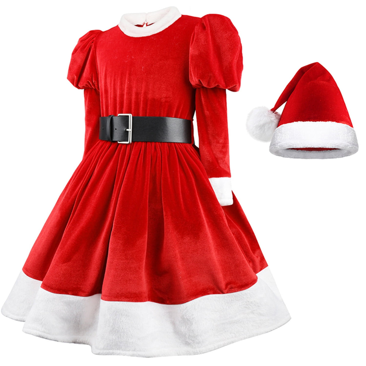 KAWELL Girl Santa Claus Costume Red Christmas Dress and Hat