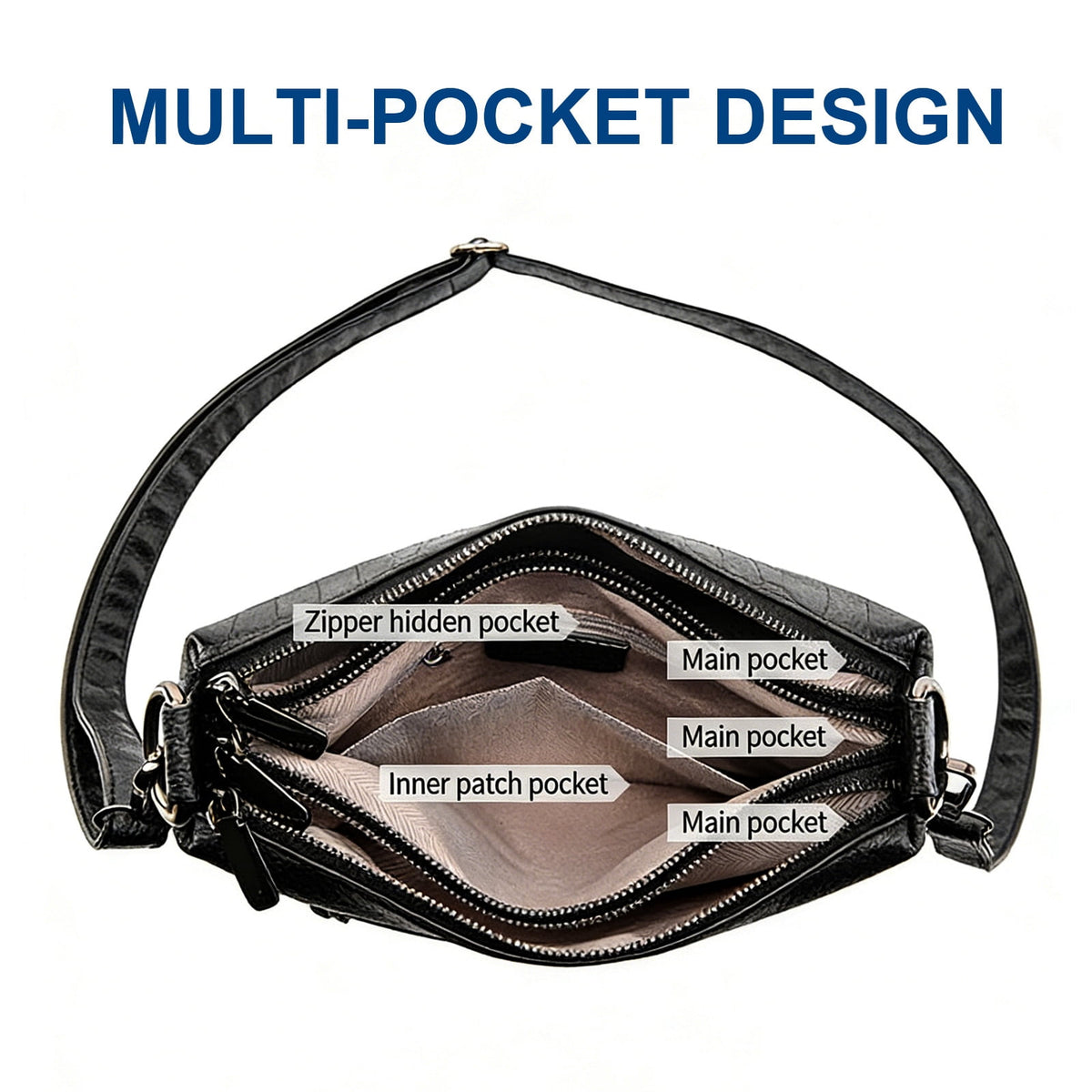 URSOFINE Women Crocodile Embossed Crossbody Bag Multi-Pocket Leather Shoulder Purse with Adjustable Strap