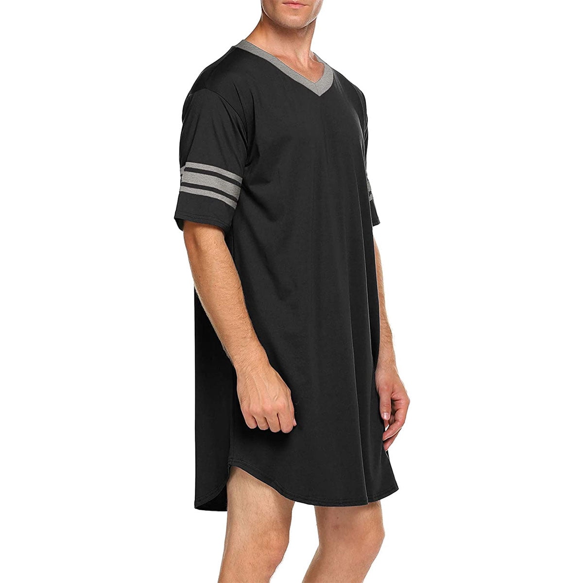 KAWELL Men's Nightshirt, Cotton Nightwear Comfy Big&Tall V Neck Short Sleeve Soft Loose Pajama Sleep Shirt