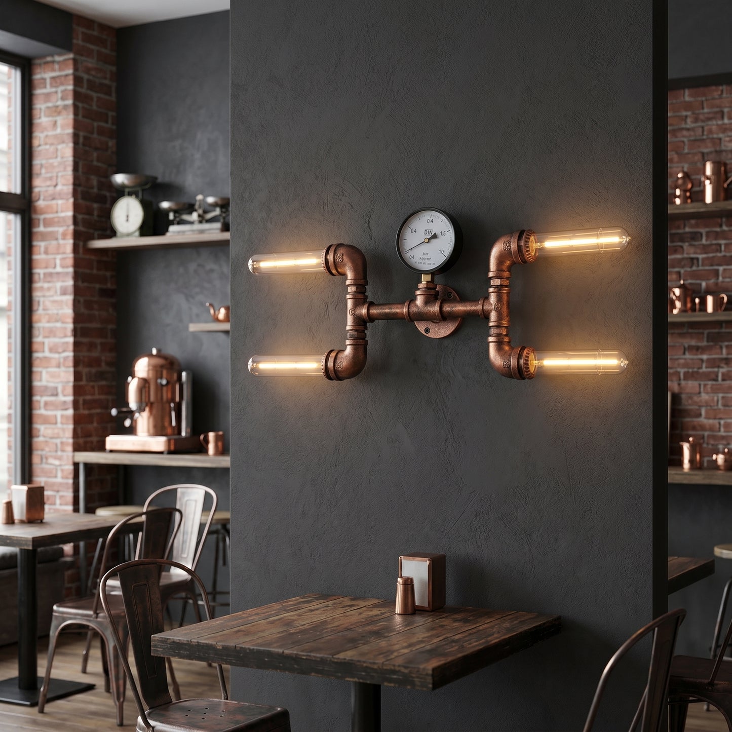 Industrial Pipe Wall Light – 4-Head Wrought Iron Retro LED Sconce for Bar, Cafe & Loft Decor