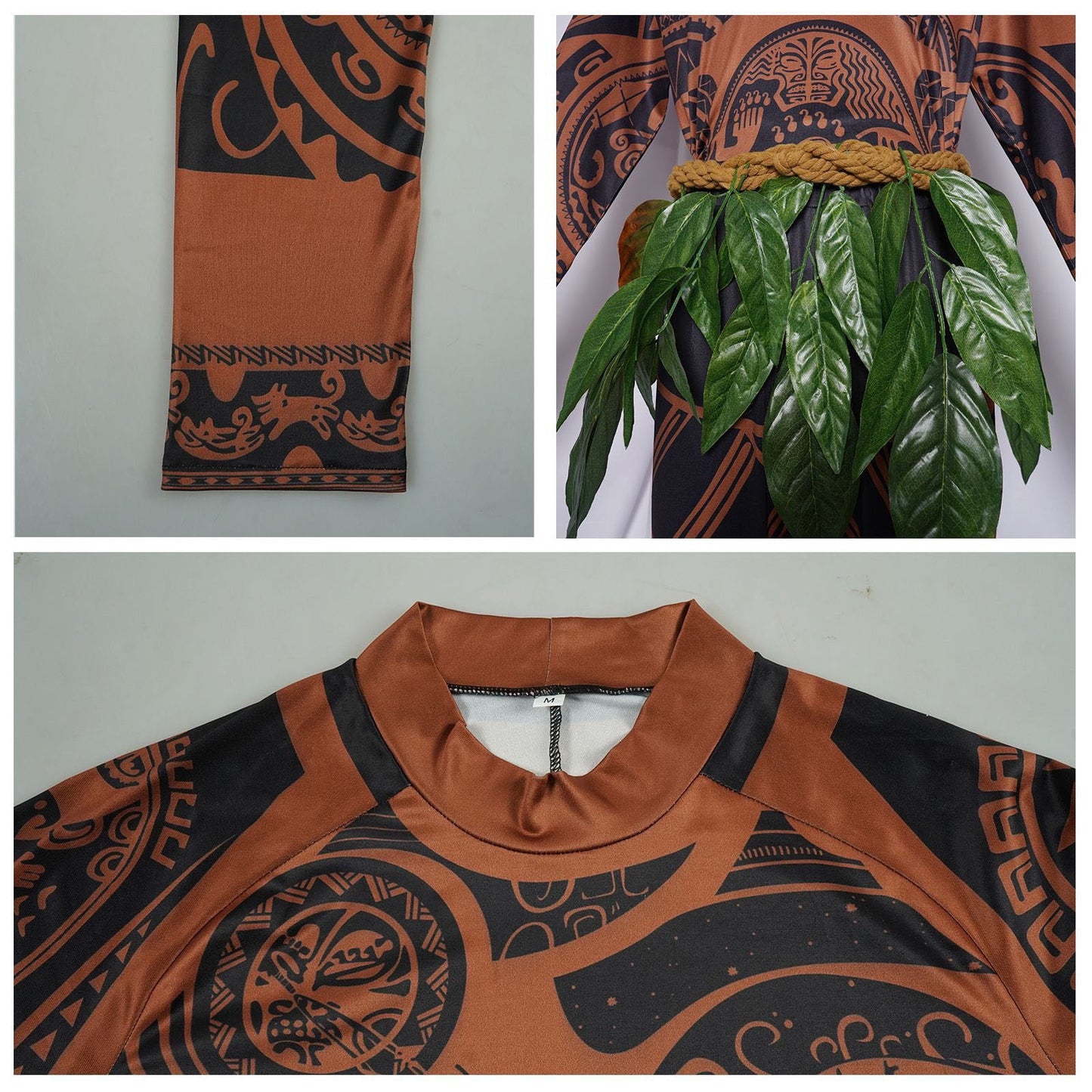 URSOFINE Island Warrior Costume for Men, Hawaiian Tattoo Costumes with Leaf Belt Black Wigs for Halloween, Ocean Theme Party Dress Up