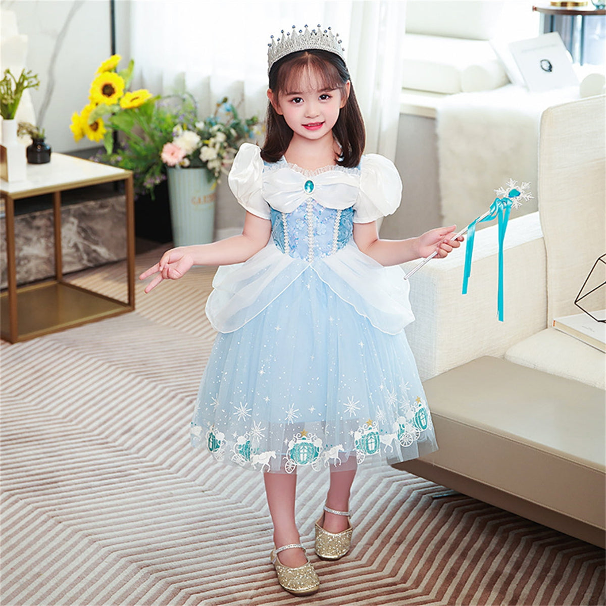 KAWELL Princess Blue Costume Fancy Costume Princess Dress Halloween Party Role Play with Sleeves