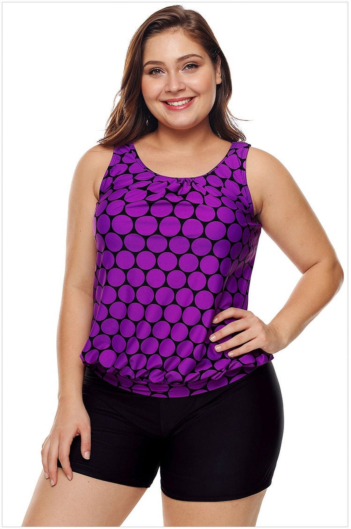 Women's Plus Size Swimwear Tankini Swimdress Two Piece Bathing Suit Tummy Control Swimsuit，Purple