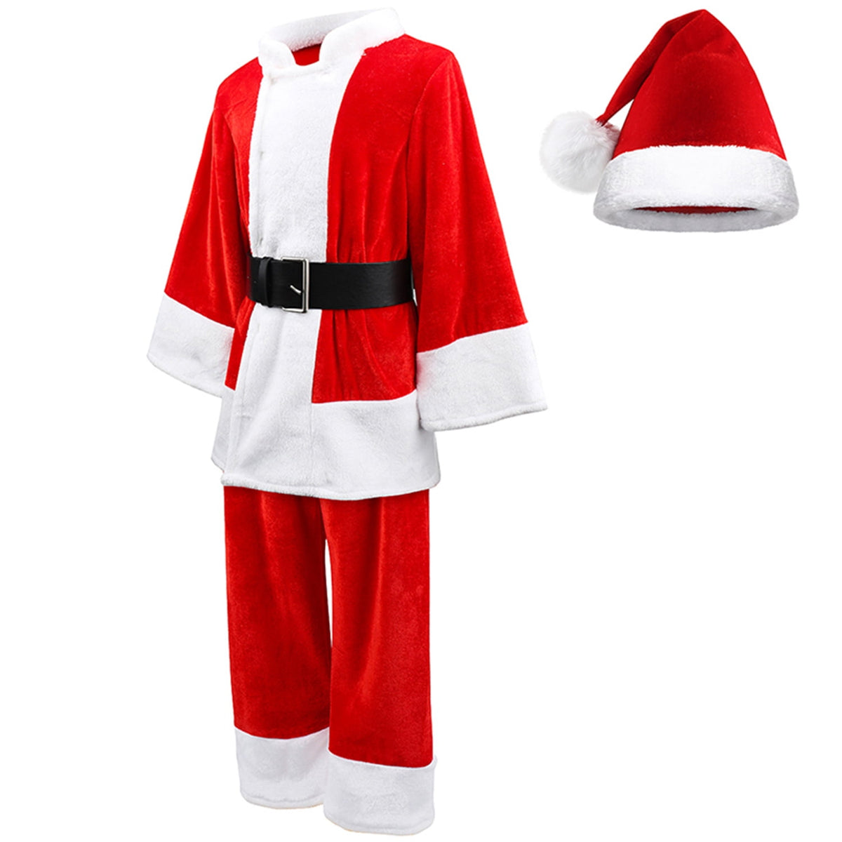 KAWELL Child Santa Suit Deluxe Plush Christmas Children’s Santa Claus Kids Halloween Costume Cosplay for 4+ years