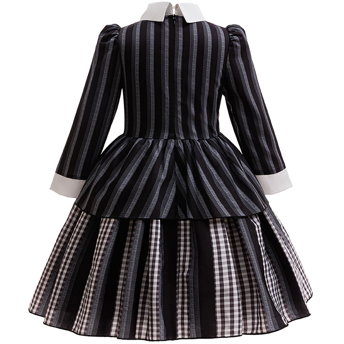 KAWELL Black Costume for Girls, Academy Uniform Outfits Cosplay with Black Wig, Pleated Skirt Girl's Stripes Suits Sets for Halloween