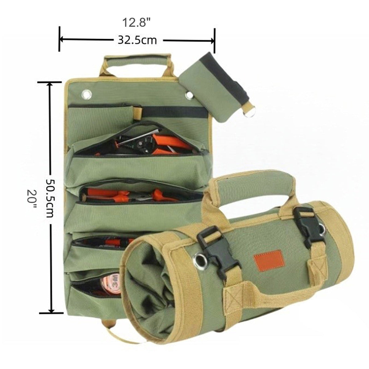 URSOFINE Rolling Tool Bag, Heavy-Duty Oxford Cloth Tool Roll Organizer with 6 Pockets, Detachable Pouches & Water-Resistant Design for Electricians, Carpenters & Maintenance Workers