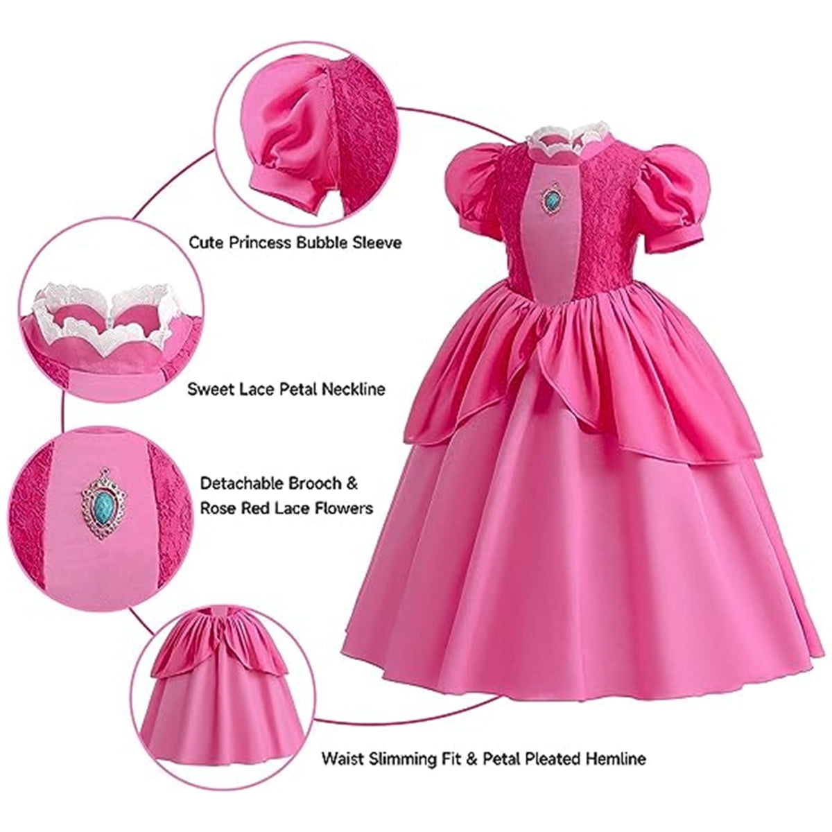 KAWELL Princess Rose Pink Costume for Girls Halloween Cosplay Dress Up 7-8 Years