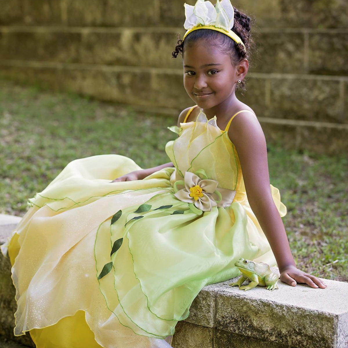 KAWELL Deluxe Princess Tiana Costumes Dress Up Fancy Gown Cosplay Halloween Party