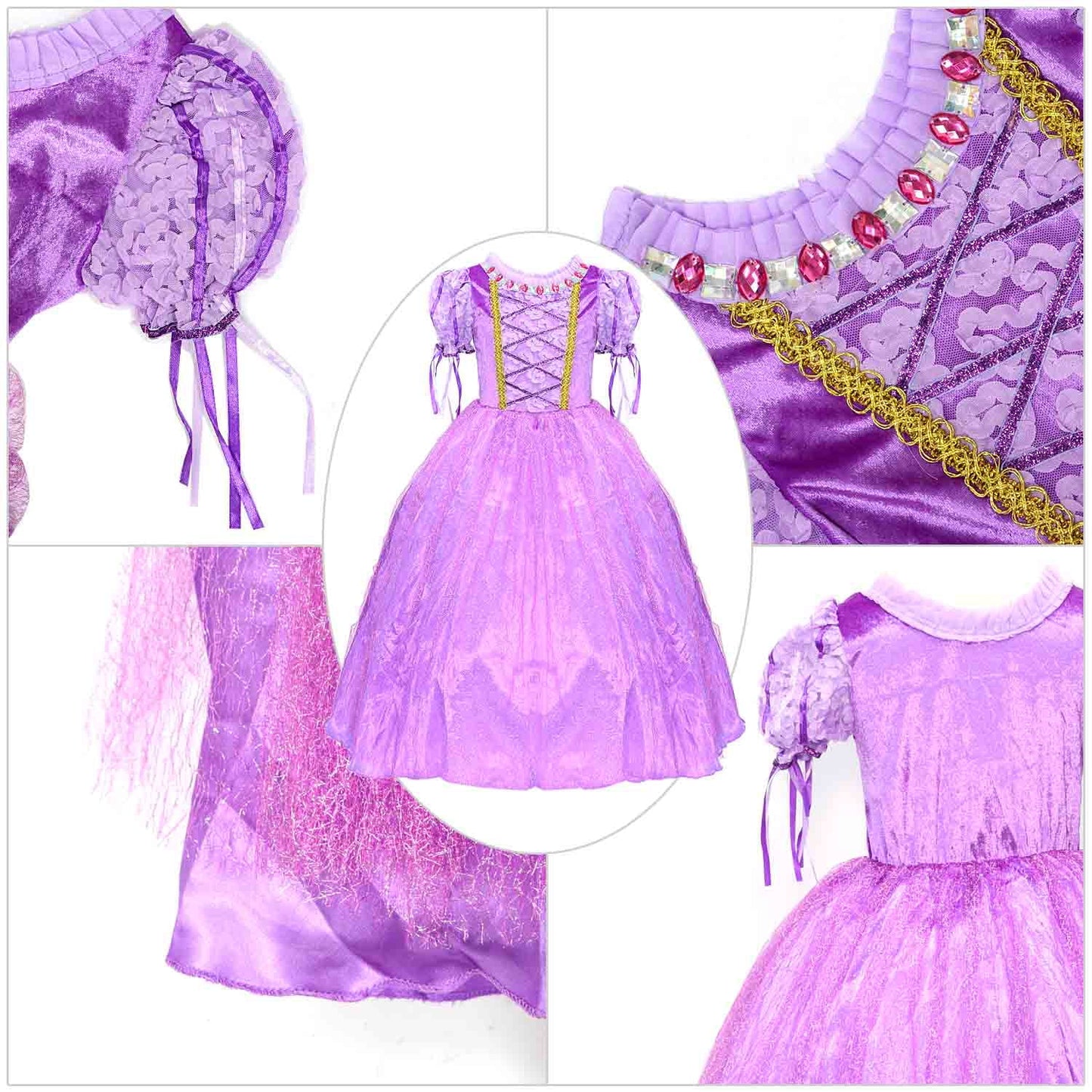 KAWELL 7/8 Princess Dress Costume Deluxe Party Christmas Fancy Dress Up for Girls