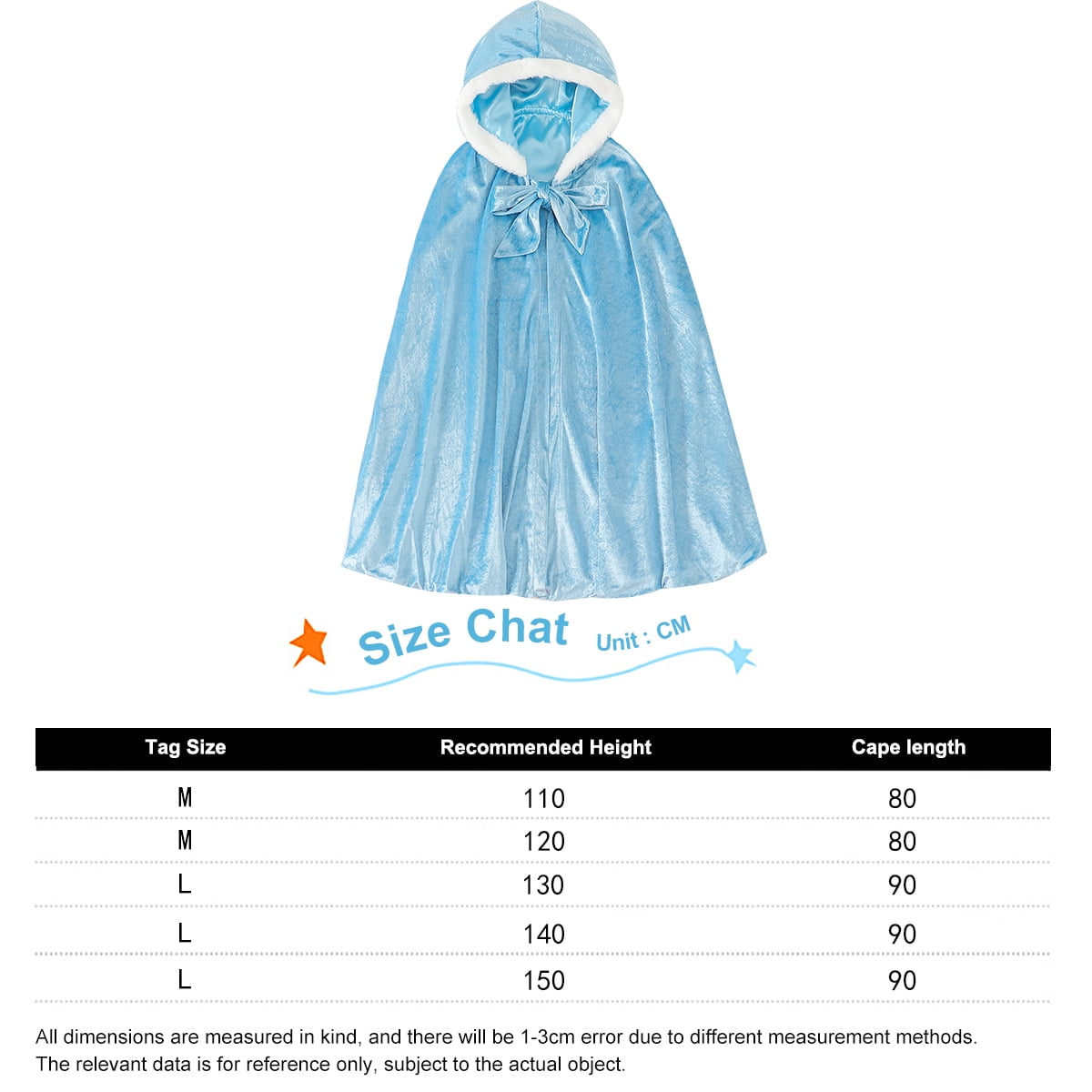 KAWELL Princess Full Length Girls Cloaks Blue Halloween Costume Capes for Child 3-12 Years