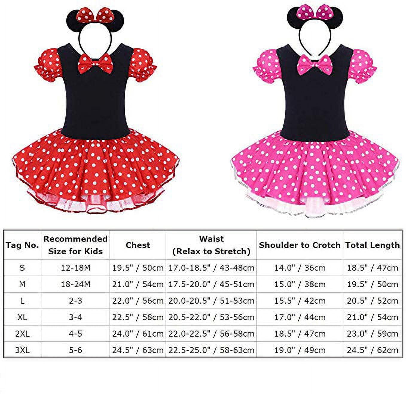 KAWELL Toddler Girls Polka Dot Tutu Dress with Ear Headband, Kids Character Inspired Costume Outfit for Halloween, Theme Park, Birthday Party, Child 12-18 Months